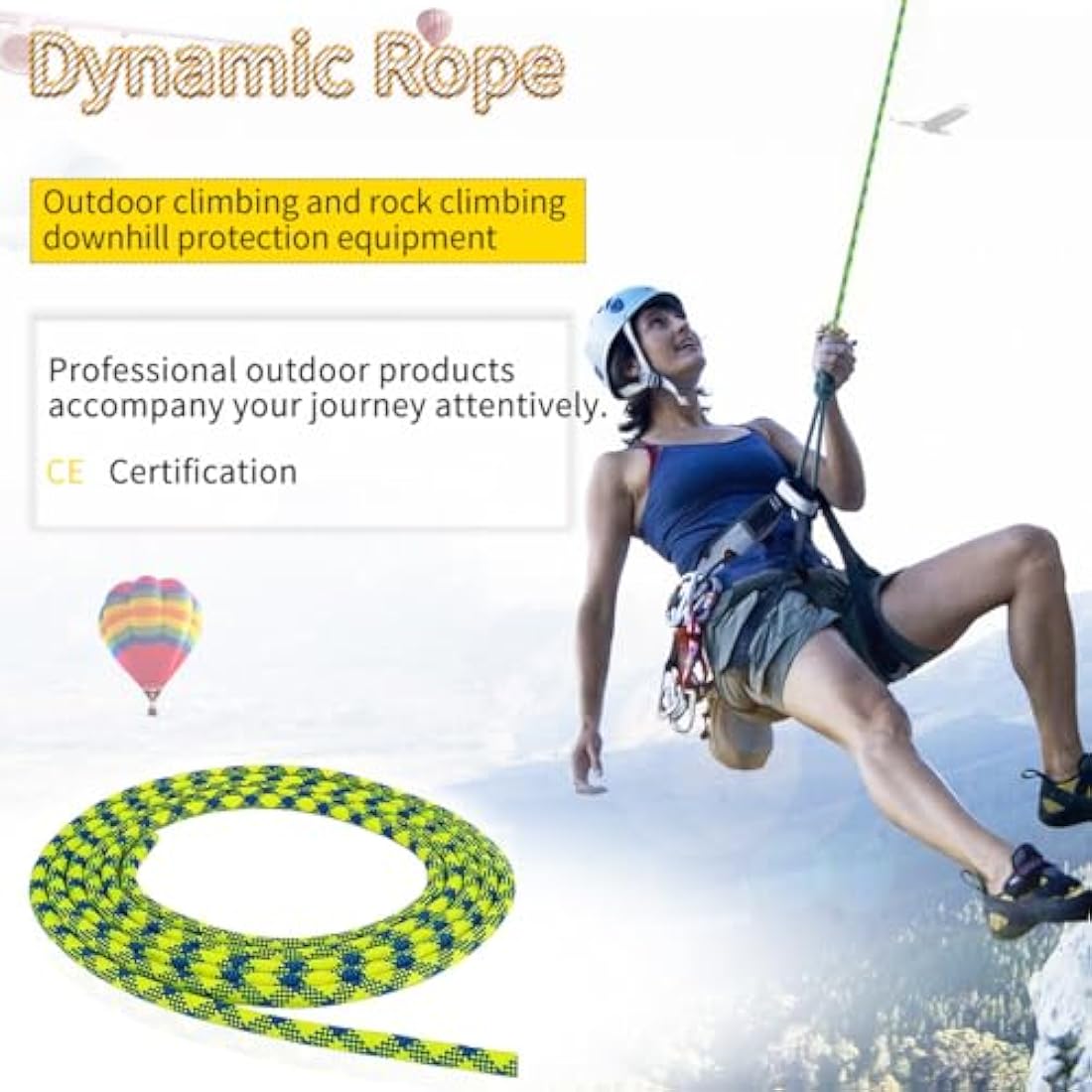 NewDoar 10.5mm(2/5in) Dynamic Rope,24KN(5399 lb) Robust Nylon Kernmantle Rope,3 Sizes Multipurpose Rope for Outdoor Mountaineering Rock Climbing Rescue(33ft/66ft/98ft)