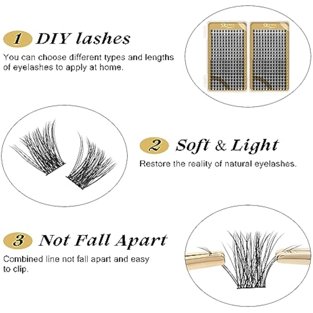 Cluster Lashes 480 Pcs QUEWEL Individual Eyelashes MIX10-18 D Curl DIY Lash Extensions Thin Band Lash Clusters Eyelashes Individual Volume False Eyelashes Soft & Light For Home Use(honey01 D MIX10-18)