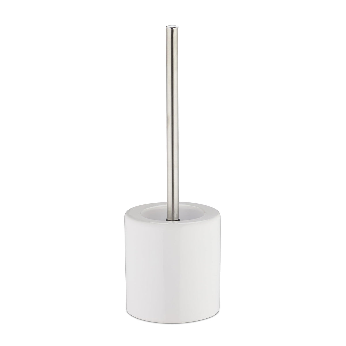 Relaxdays Bathroom & Toilet Accessory Set, Brush Holder, Brush Head, Bath Set, HxD 38.5 x 12.5 cm, White