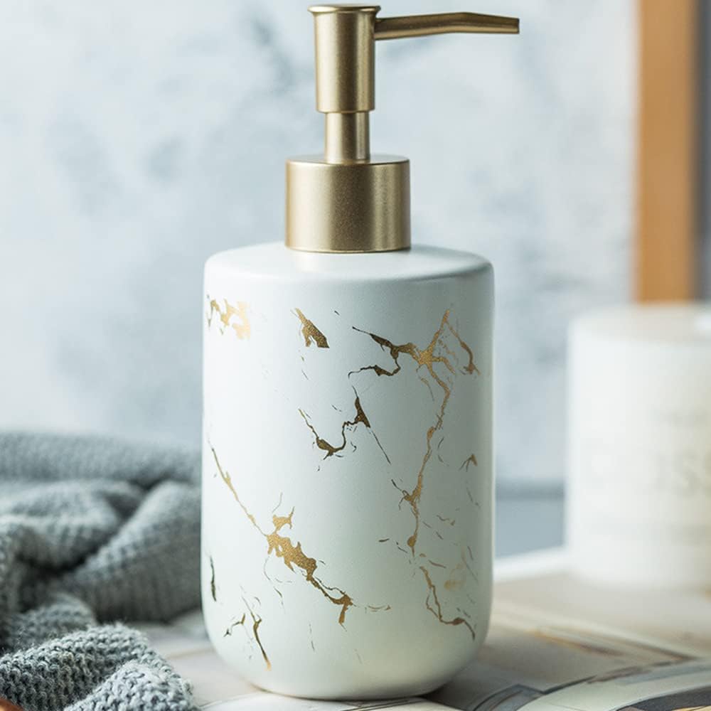 Gold Soap Dispenser, Dish Soap Dispenser for Kitchen Liquid Soap Pump Dispenser for Shower, Ceramics Refillable Hand Soap Lotion Dispenser, Shampoo