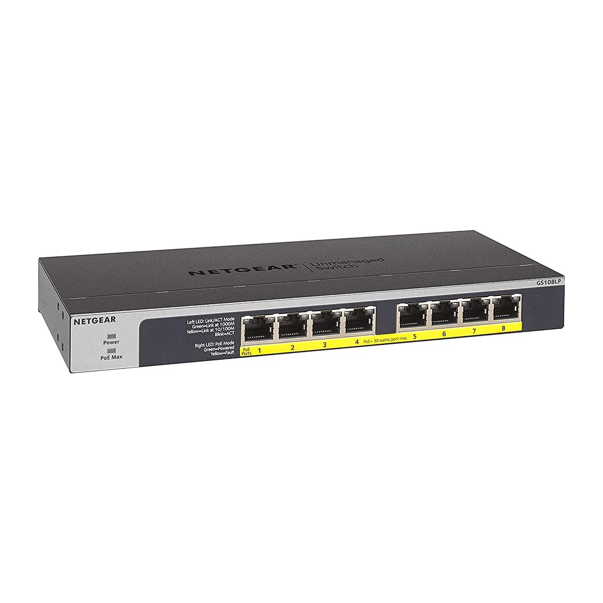 NETGEAR 8 Port PoE Switch (GS108LP) - Gigabit Ethernet Unmanaged Network Switch - with 8 x PoE+ @ 60 W Upgradeable - Desktop, Wall Mount or Rackmount