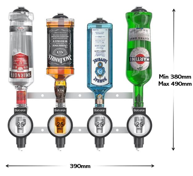 Barbarian 4/6 Bottle Optics for Spirits - Bar Butler Shot Measure Bracket Alcohol Wine Upside Down Drink Dispenser Home bar Garage Man cave (4 Bottle