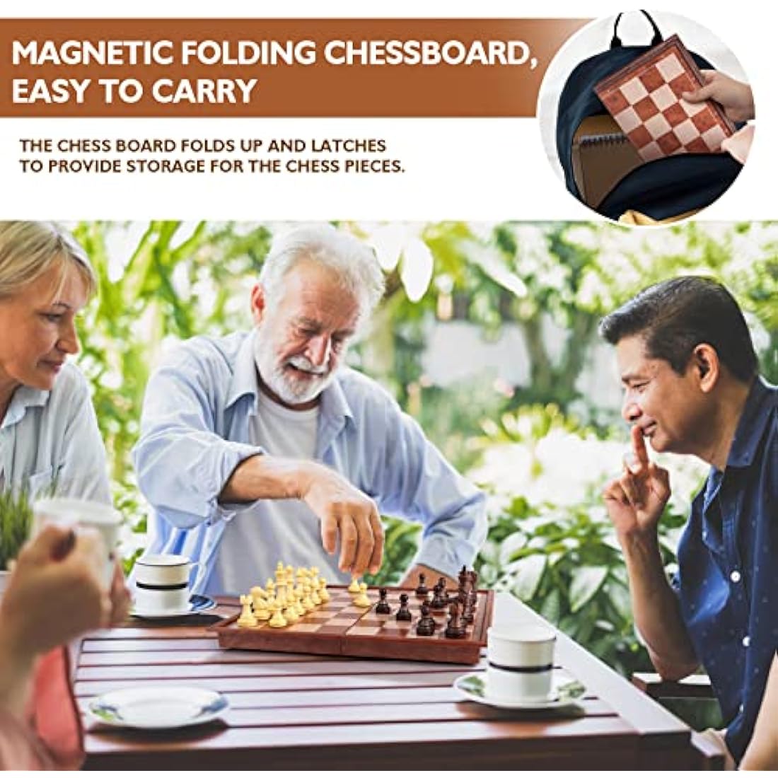 Peradix Chess Set and Draughts Board Games 2 in 1 | Magnetic Chess Checkers Board Toys | Travel Folding Board and Chess Piece for Kids and Adult (25x25cm), Brown