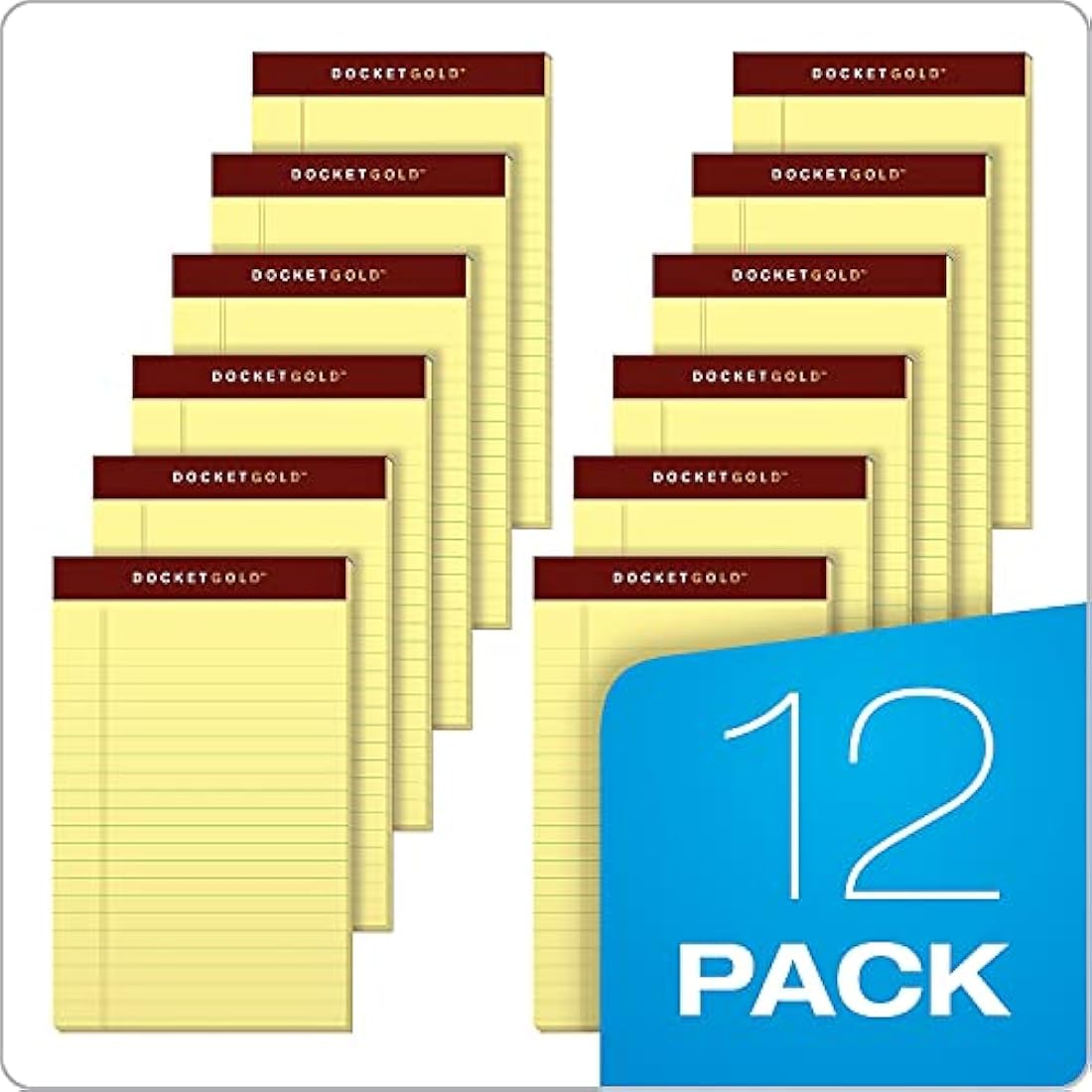 TOPS Docket Gold Writing Pads, 5" x 8", Jr. Legal Rule, Canary Paper, 50 Sheets, 12 Pack (63900)
