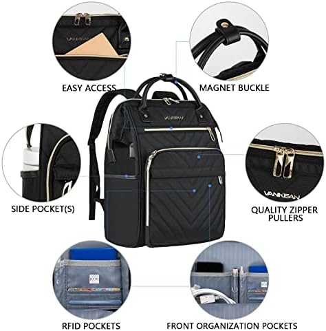 VANKEAN Laptop Backpack for Women Men 17.3 Inch Stylish Computer Work Backpack, Waterproof College Daypack Backpacks with USB Port & RFID Blocking, Business Travel Backpack