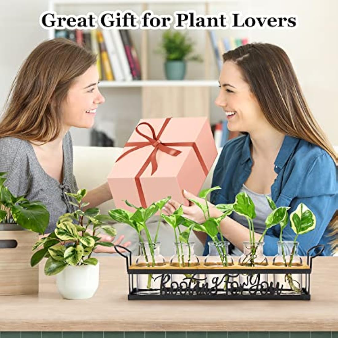THYGIFTREE Plant Propagation Stations with Metal Stand, Tabletop Plant Terrarium for Propagating Hydroponic, Retro Glass Planter Flower Vase Home Kitchen Office Decor, Plant Lover Gifts