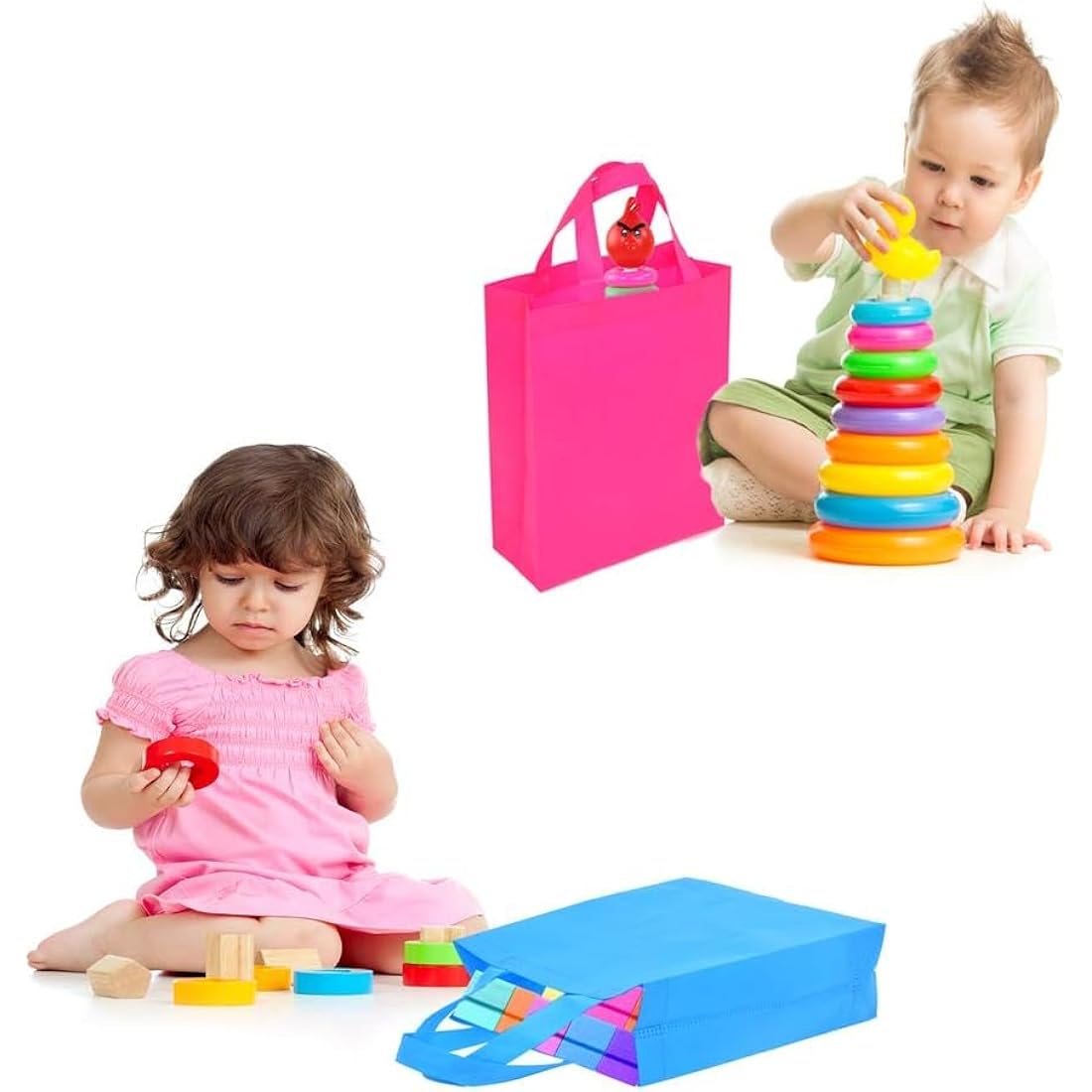 BOENFU 30 Pcs Party Bags with Handles Non-Woven Gift Tote Bags Toy Goody Sweet Gift Bags for Kids' Birthday, Halloween, Christmas, Thanks Giving Days, Wedding Party Supplies (Colourful)