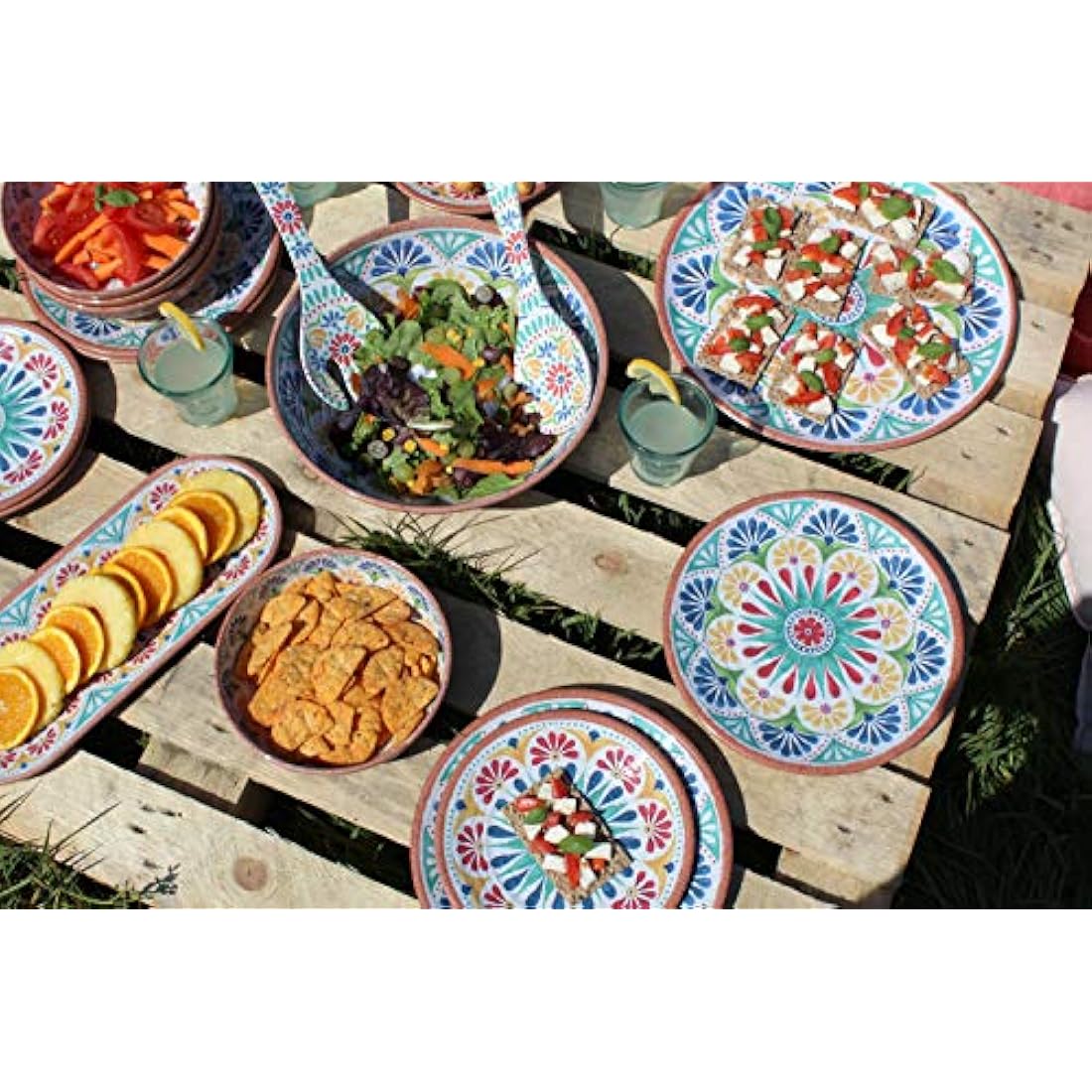 Auntie Morags Purely Home Rio Medallion 20cm Melamine/Plastic Low Cereal/Pasta/Dessert Bowls - Set of 4 Bowls