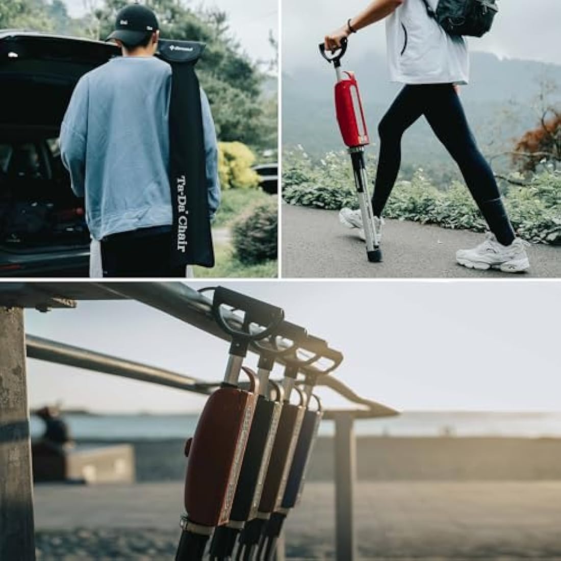 Ta-Da Chair Series 2 - Walking Stick with Seat, Lightweight Aluminium Pole Frame & Sturdy Foldable Stool (up to 136kg), Easy Folding Design, Ideal for Hiking & Outdoor Activities