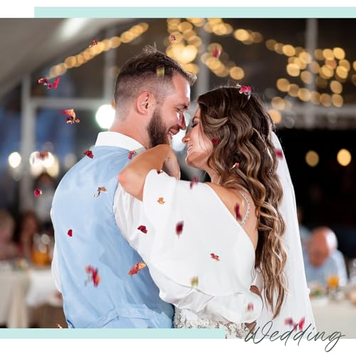 Tenare 100 Sets Wedding Confetti Bags Kit for 95-100 Guests, Includes Natural Dried Flower Rose Petals Glassine Confetti Bags Stickers Wooden Scoop