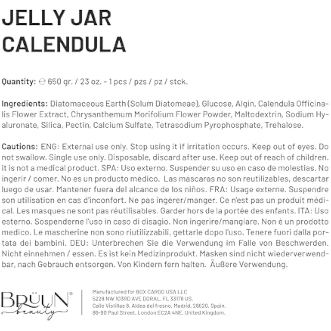 BRÜUN Jelly Mask Jar Calendula Peel-Off Face Care Rubber Mask | 23 fl oz Skin Care Moisturizing Gel Mask Jar Spa Set