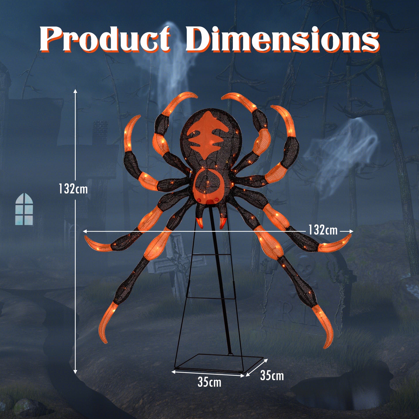 52inch Halloween Spider Decoration with 16 Flickering Warm White LEDs 64 Orange LEDs