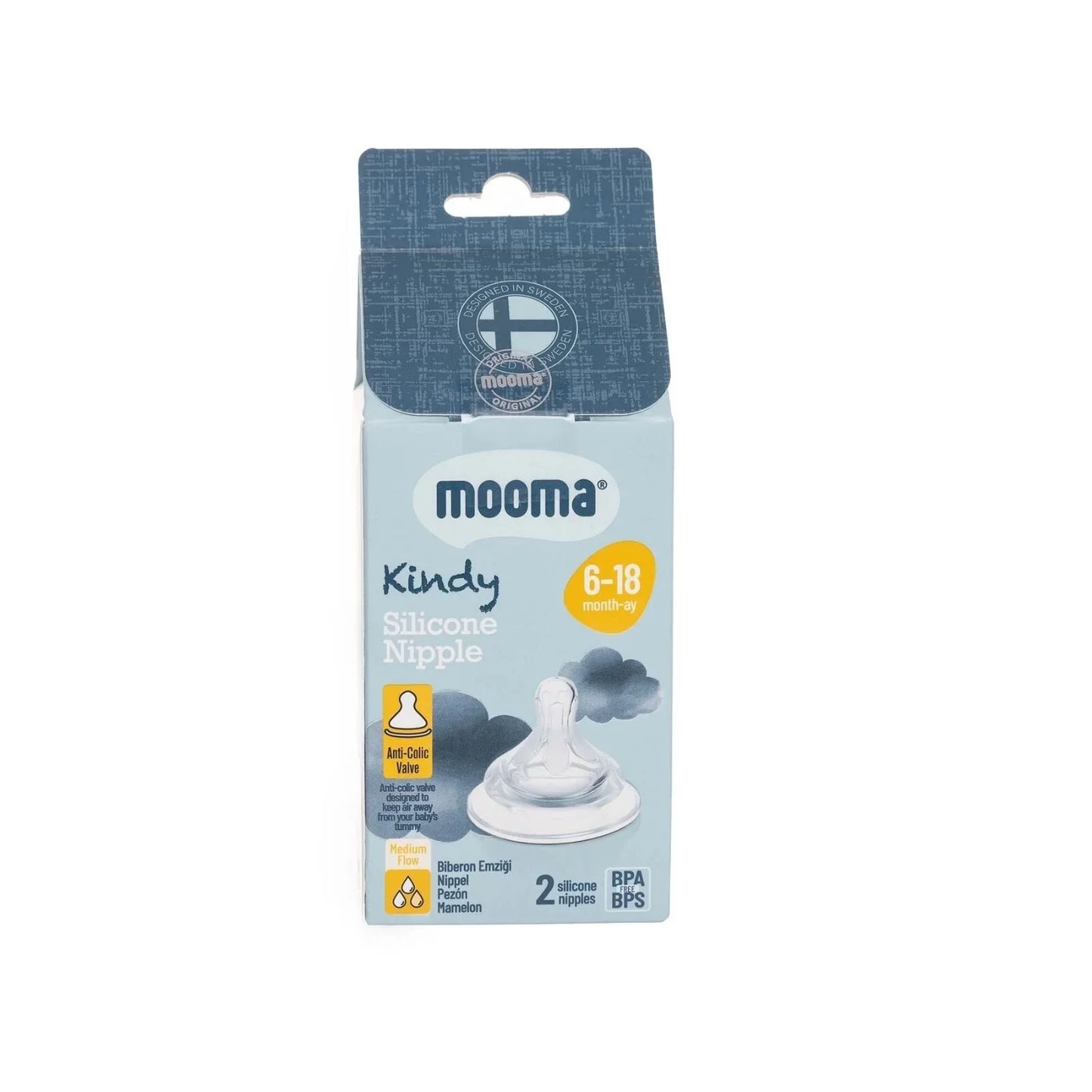 Mooma Kindy Silicone Teats Medium Flow 6-18 months Pack of 2