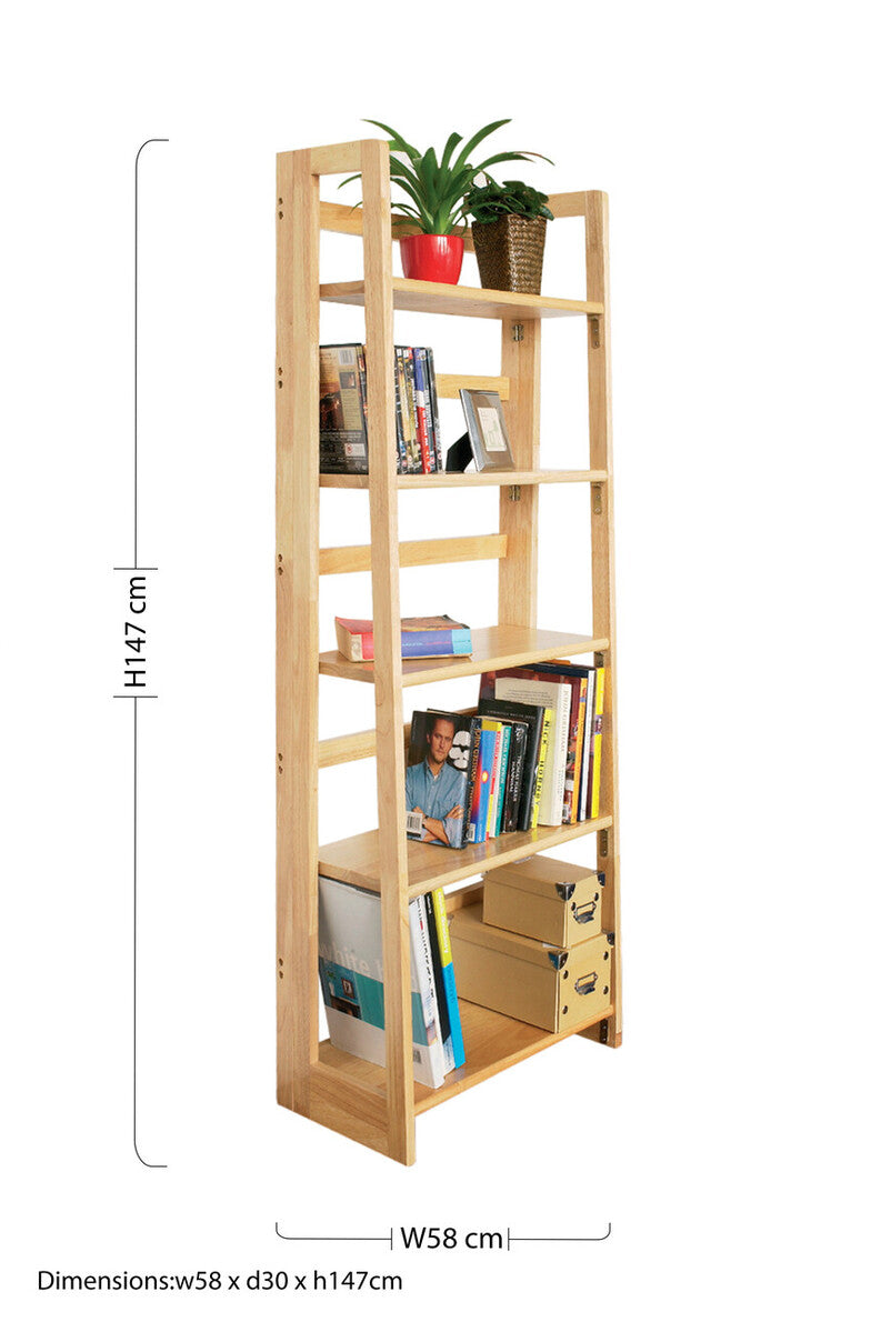 Heva Natural Tropical Hevea Wood 4 Tier Folding Shelf Unit