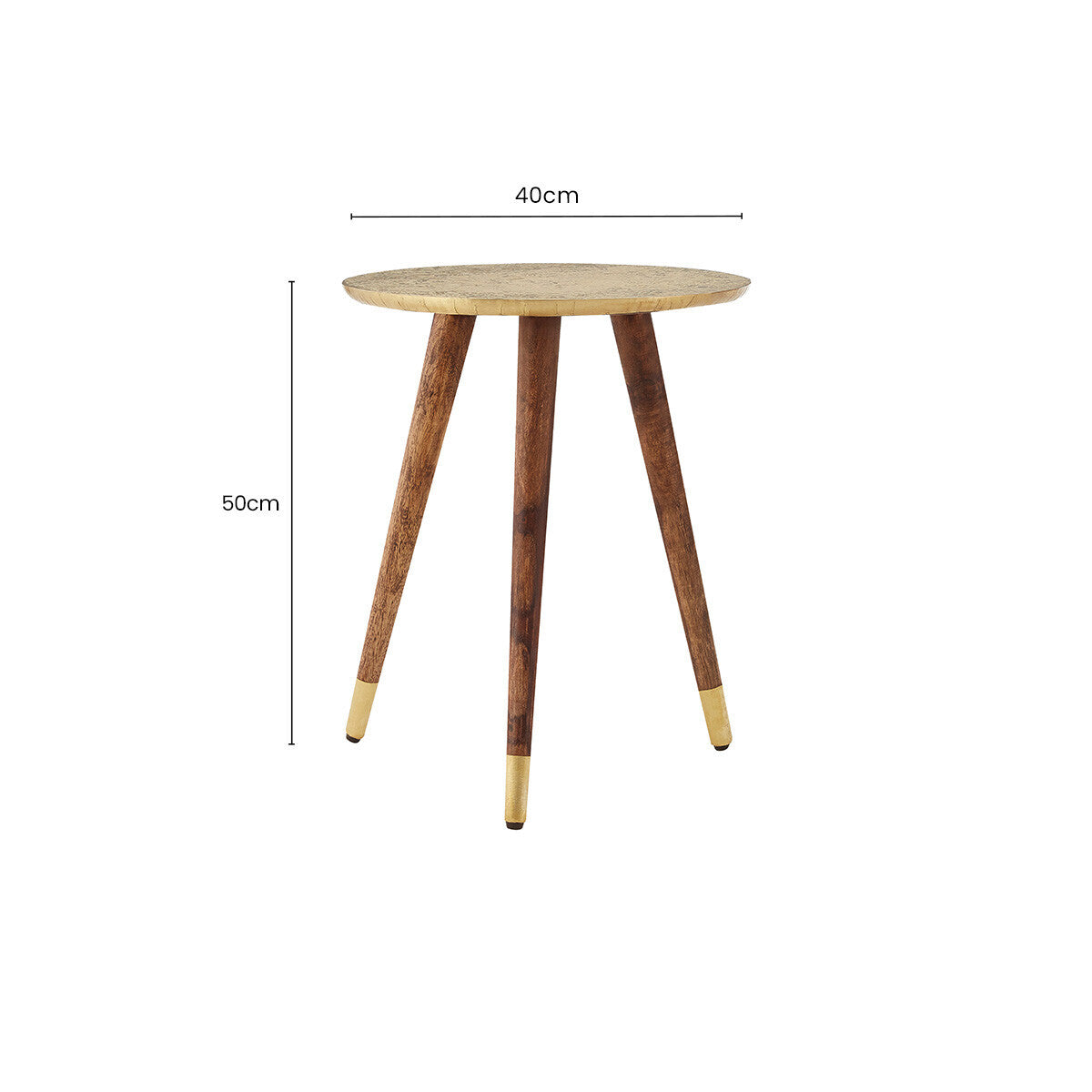 Boho Gold Finish Acacia Wood Side Table with Carved Top