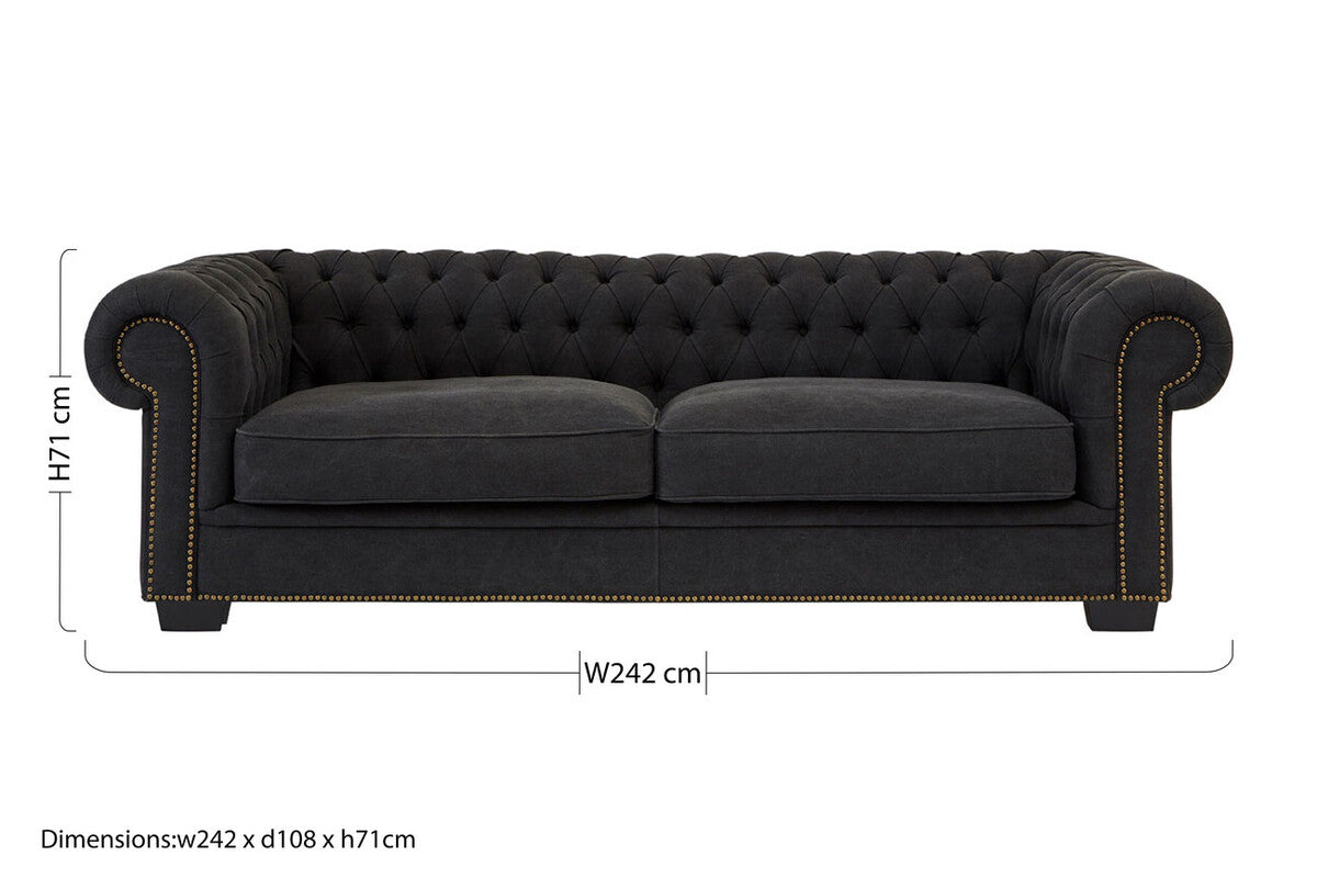 3 Seater Charcoal Fabric Sofa, Lincoln