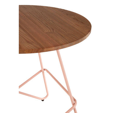 District Elm Wood Round Dining Table with Pink Finish Base