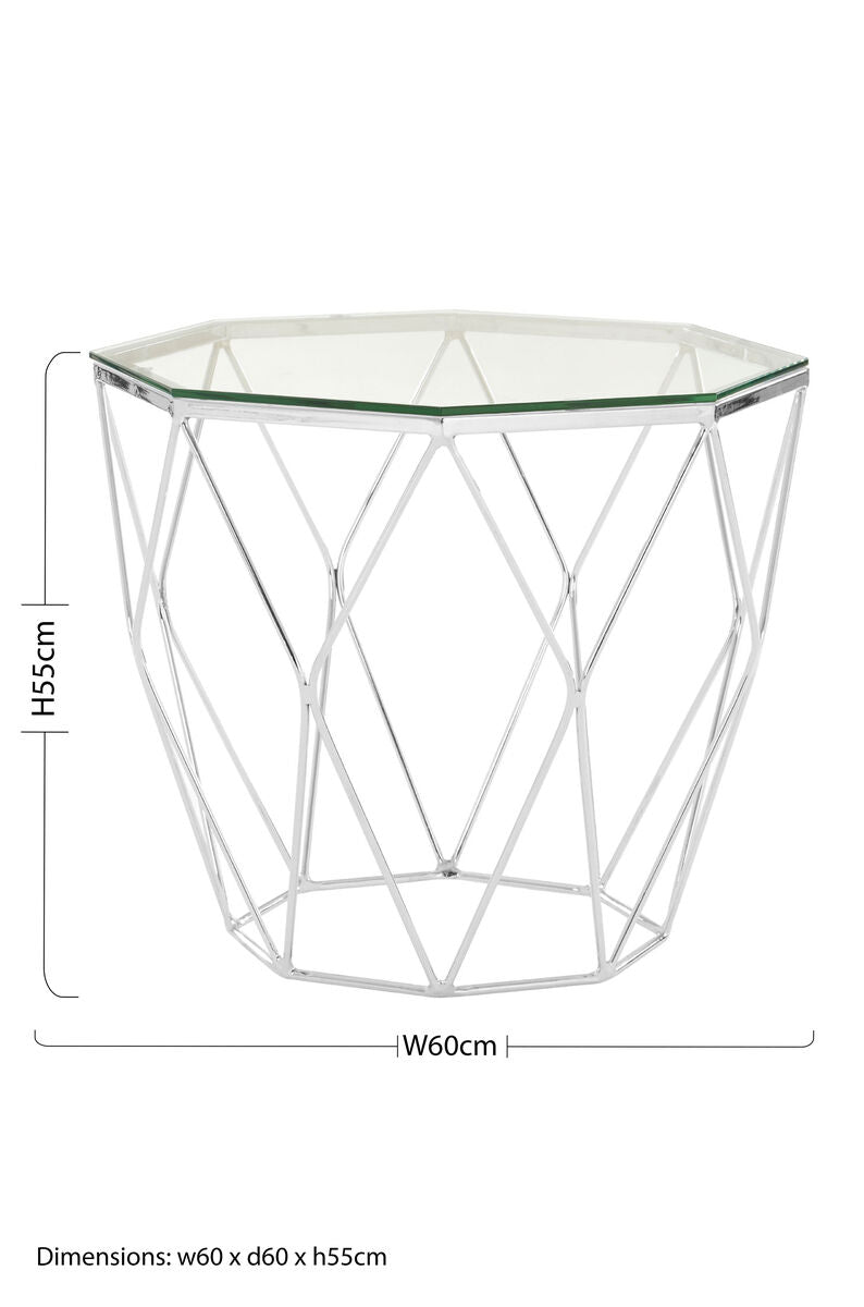 Allure Clear Glass and Chrome Finish Hexagonal Side Table