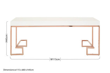 Allure White High Gloss Coffee Table with Rose Gold Finish Legs