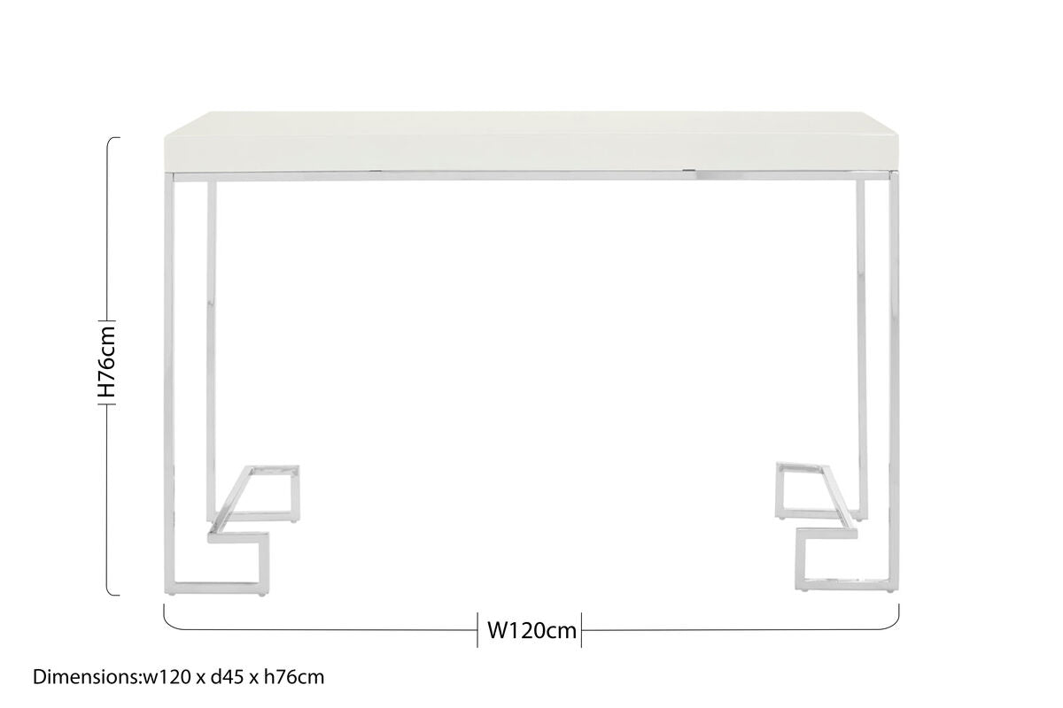 Allure White High Gloss Console Table with Chrome Finish Legs