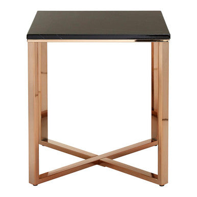 Square Black Faux Marble End Table with Champagne Gold Metal Legs, Allure
