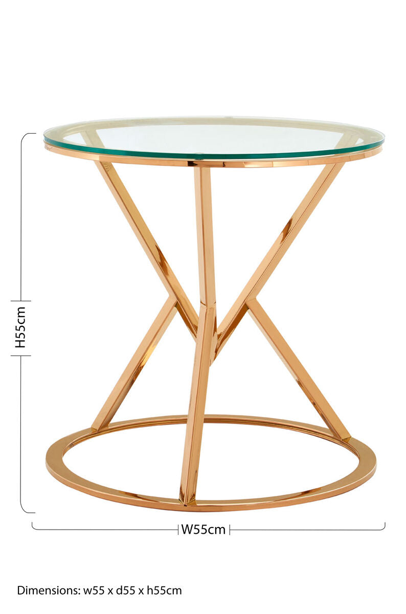 Allure Clear Glass Round Side Table with Rose Gold Finish Base