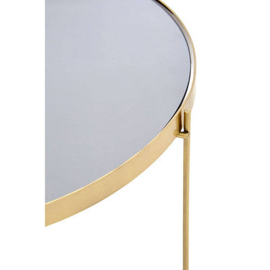 Brushed Bronze Lattice Base Large Side Table with Black Mirror Tabletop, Allure