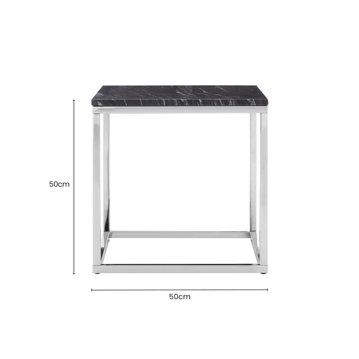 Allure Black Marble Square Side Table with Chrome Finish Base