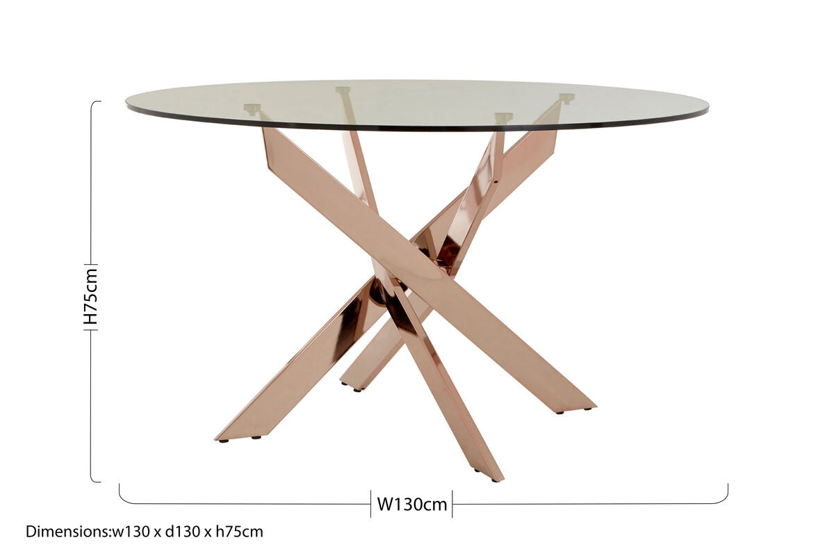 Allure Clear Glass Round Dining Table with Rose Gold Finish Base