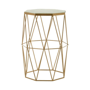White Marble Top Octagonal Side Table with Gold Metal Open Frame, Shalimar
