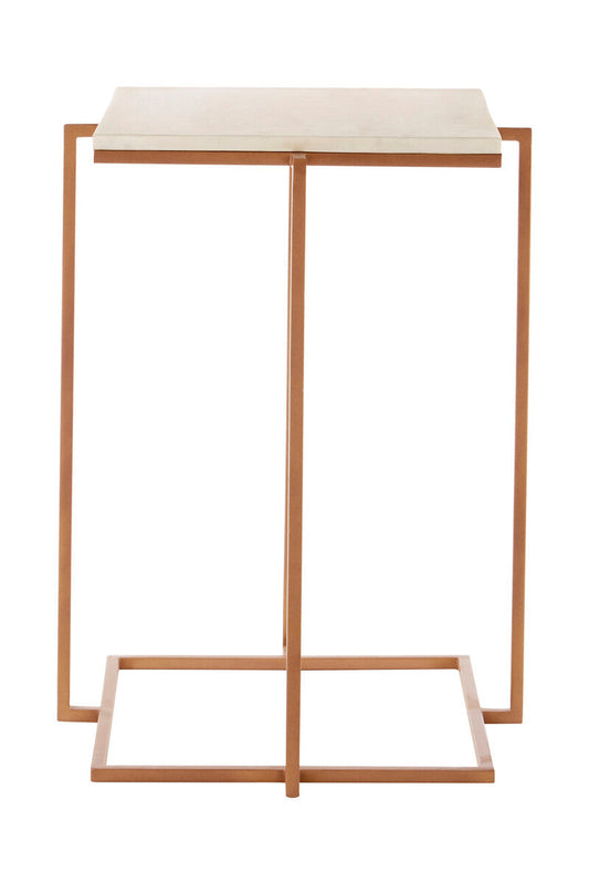 White Marble Top Side Table with Gold Finish Iron Legs, Shalimar