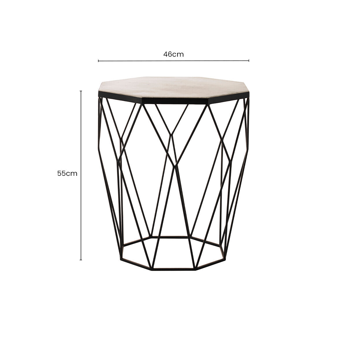 Shalimar White Marble Octagonal Side Table with Black Finish Base