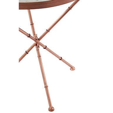 White Marble Top Side Table with Slim Copper Finish Cross Leg , Nirav