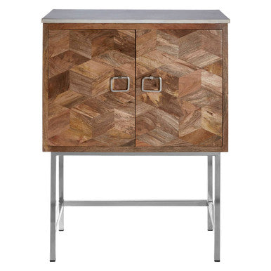 Nirav White Marble and Mango Wood Cabinet