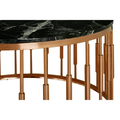 Pipe Detail Rose Gold Metal Frame Coffee Table with Black Marble Top, Alvaro