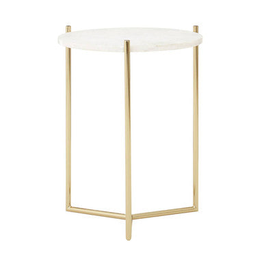 Round White Marble Top Side Table with Gold Finish Three Leg Steel Base, Macy