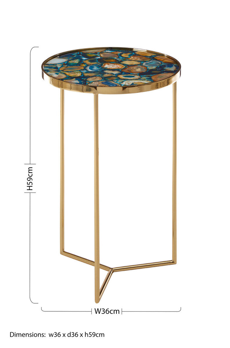 Vita Blue Agate and Gold Finish Round Side Table