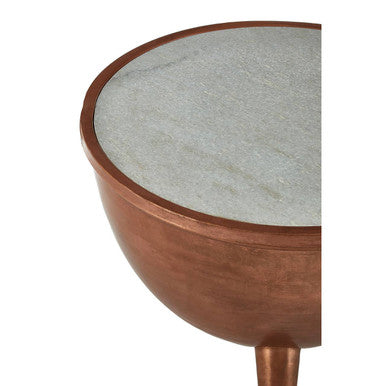 Copper Metallic Finish Coffee Table with Natural White Marble Top and Tapered Legs, Crest