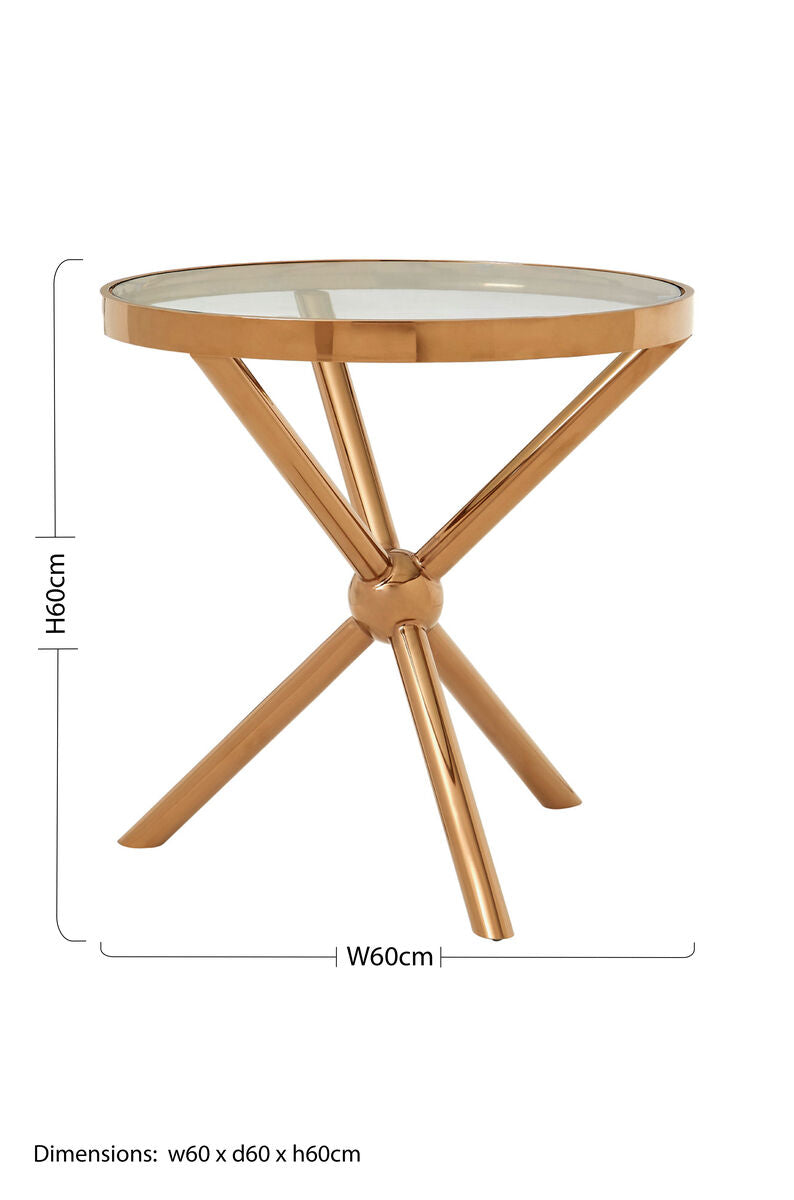 Novo Clear Glass and Rose Gold Finish Side Table