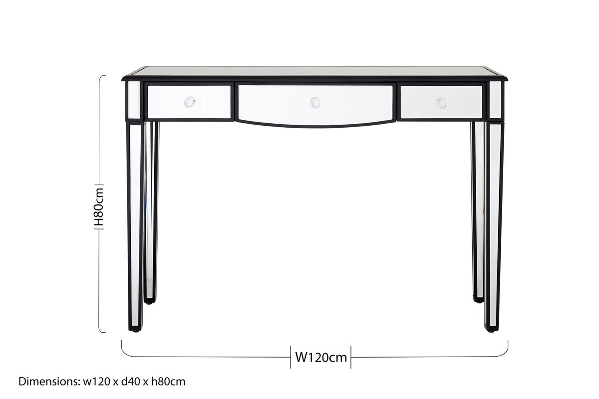 Mirrored White Wooden 3-Drawer Console Table with Black Trim Frame, Graciela