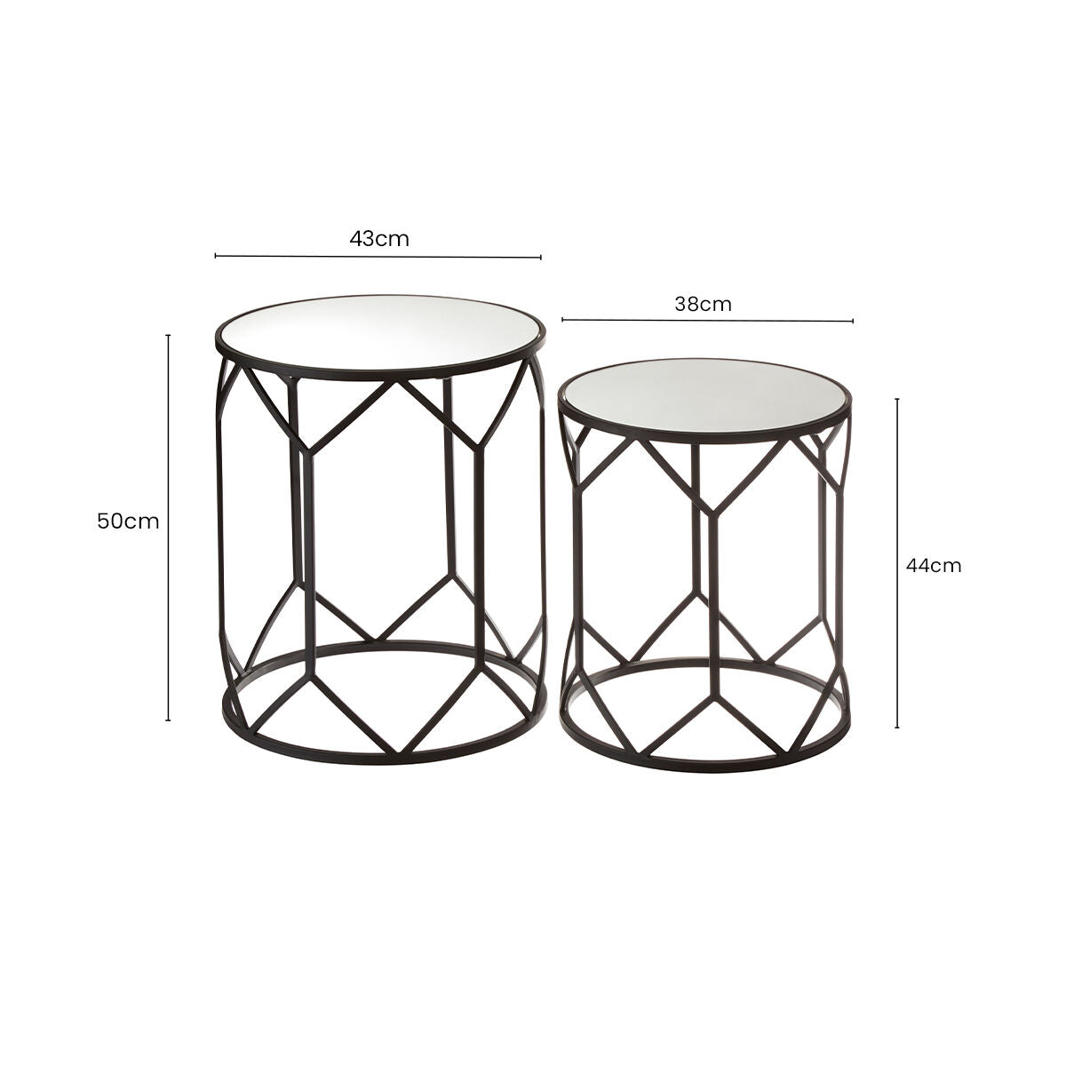 Avantis Black Finish Set of 2 Round Side Tables with Hexagon Design