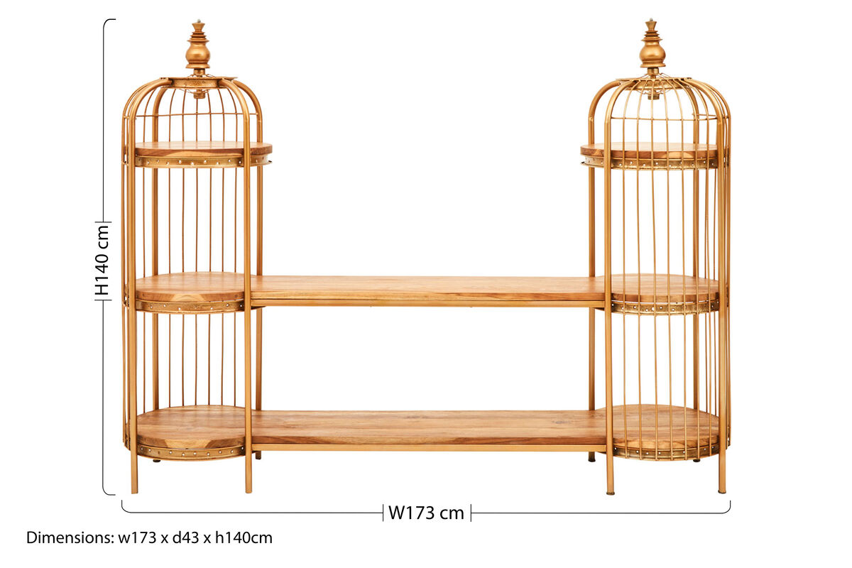 Mantis Long Gold Finish Birdcage Shelf Unit
