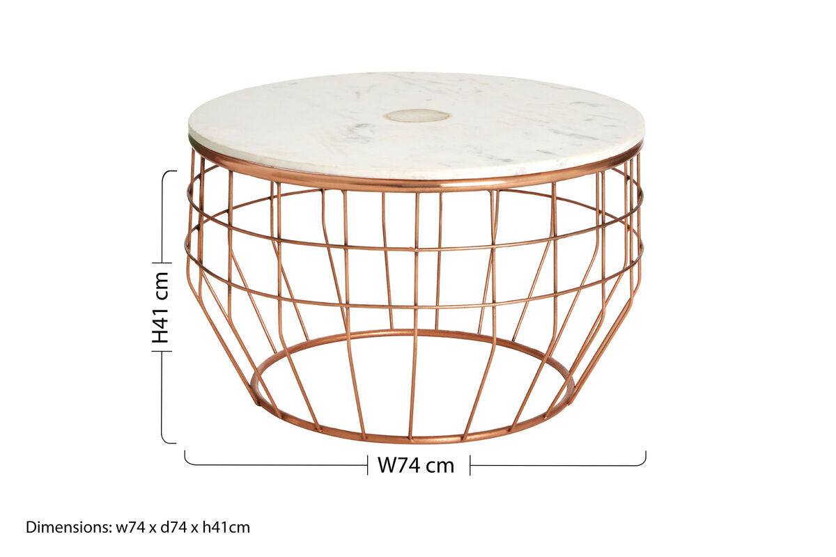 Vizzini White Marble and Agate Coffee Table with Copper Finish Base