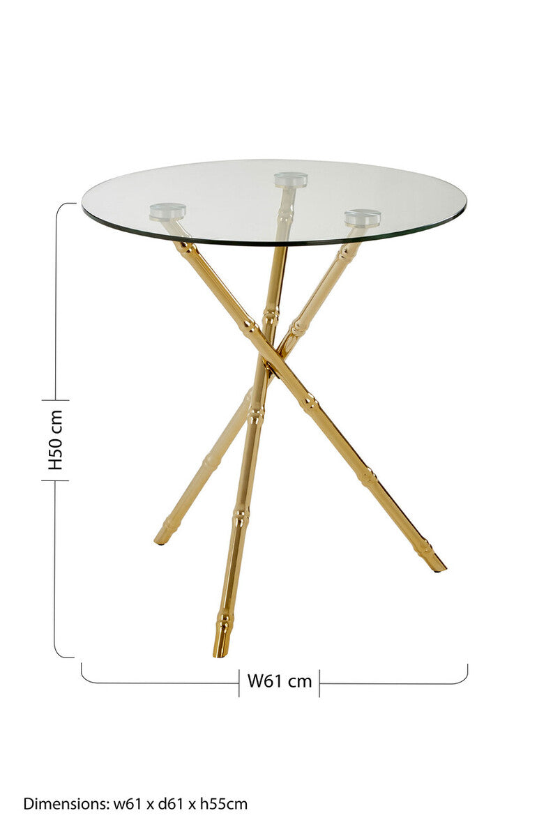 Kensington Townhouse Gold Finish Round Side Table with Glass Top
