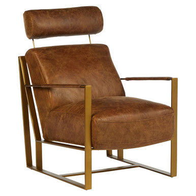 Hoxton Light Brown Leather Lounge Chair With Iron Frame