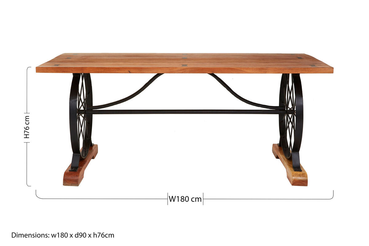 Rose Gold Solid Acacia Wood Dining Table with Bow-Shaped Inlay, Nandri