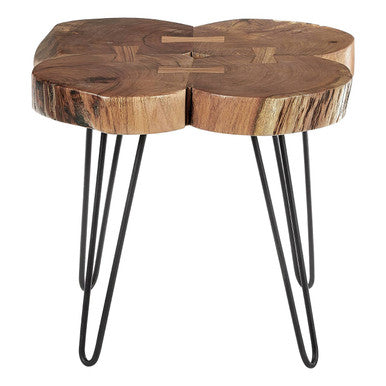 Natural Acacia Wood Slice Top Side Table with Black Metal Hairpin Legs, Nandri