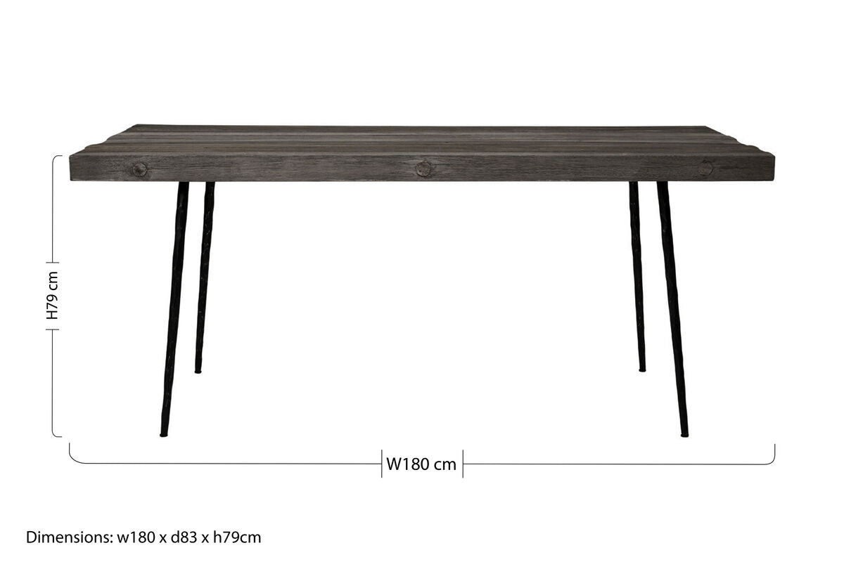 Rustic Oak Rectangular Dining Table with Black Finish Iron Legs, Mason