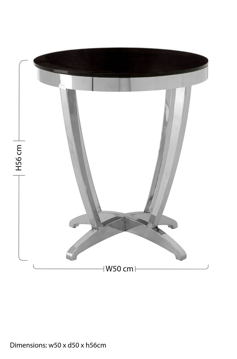 Yasmin Black Glass Side Table with Silver Finish Frame
