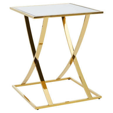 Gold Finish Stainless Steel Side Table with Mirrored Glass Top, Reena